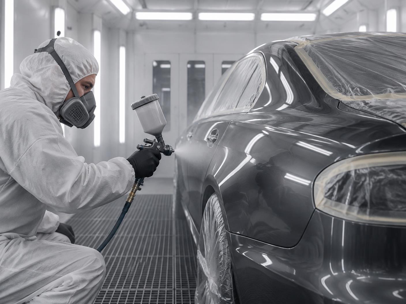Technician refinishing a vehicle